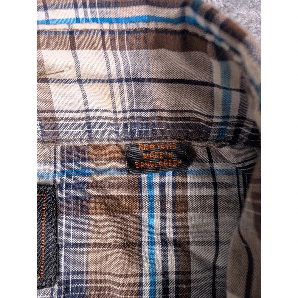 Plains Western Wear Mens Brown Blue Plaid Short Sleeve Pearl Snap Shirt Medium - Picture 6 of 12